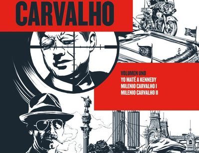 Detall de la coberta del primer volum de les aventures de Carvalho.