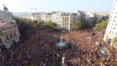 Imatge de la manifestació multitudinària per reclamar la independència de Catalunya l'11 de setembre.