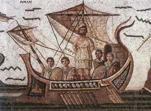 Imatge d'Ulisses lligat per protegir-se del cant de les sirenes, en un mosaic romà.