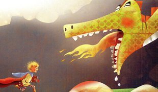 Imatge de Sant Jordi i el drac, en una il·lustració del conte ‘L'odissea de Sant Jordi'.