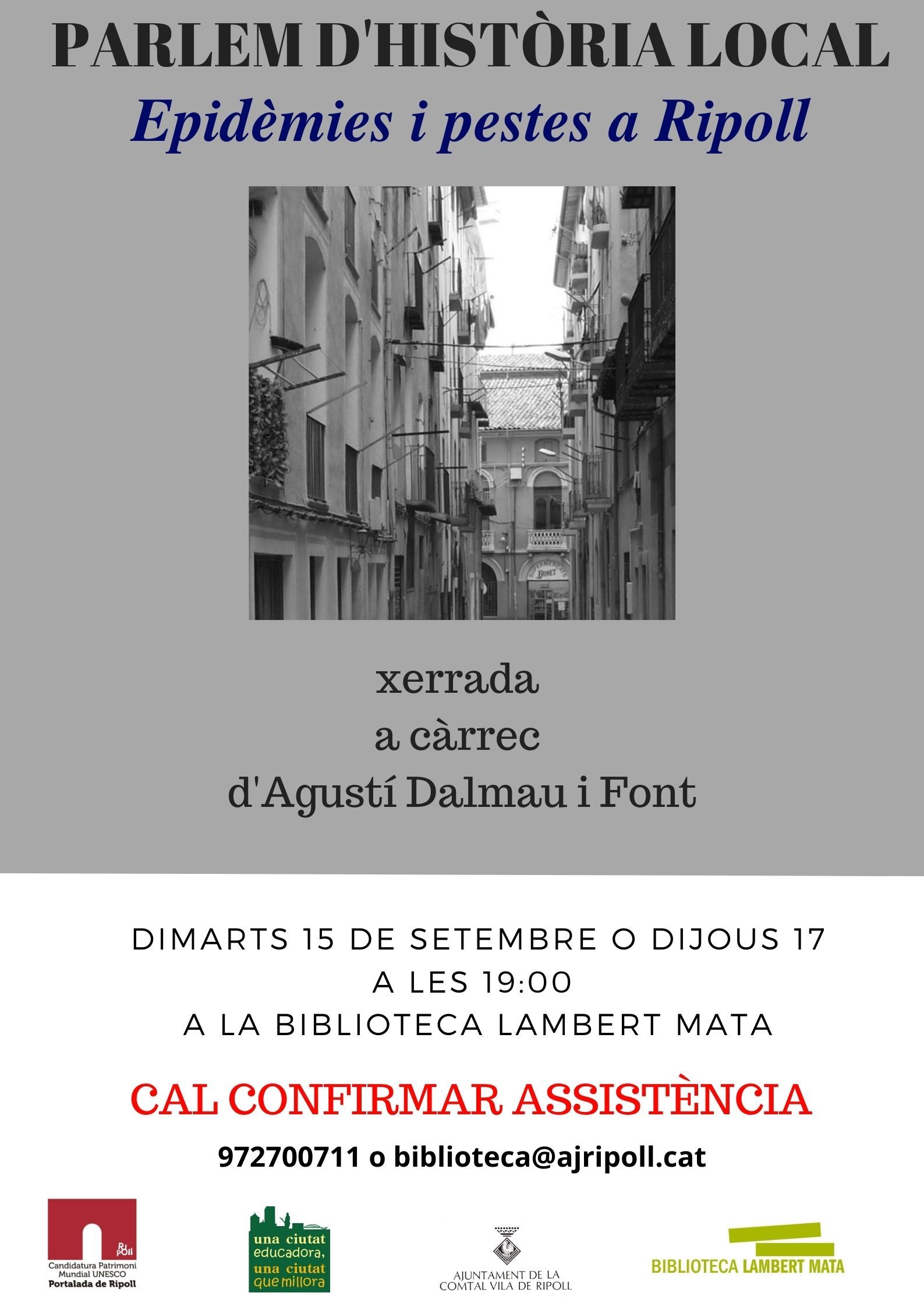 Cartell: Parlem d'història local "Epidèmies a Ripoll"