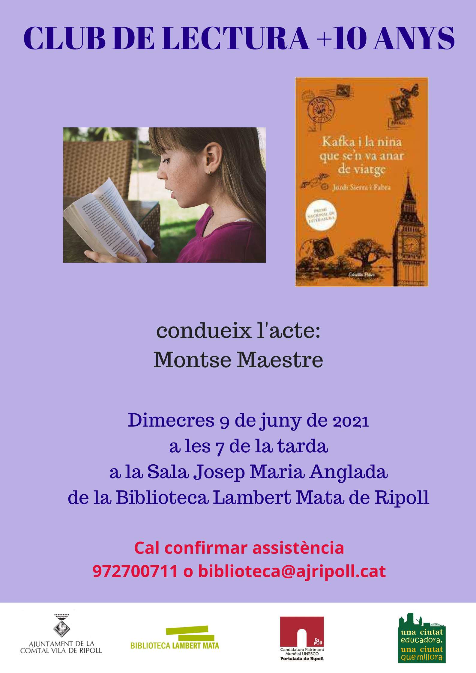 Cartell: club de lectura +10 Kafka i la nina que se'n va anar de viatge