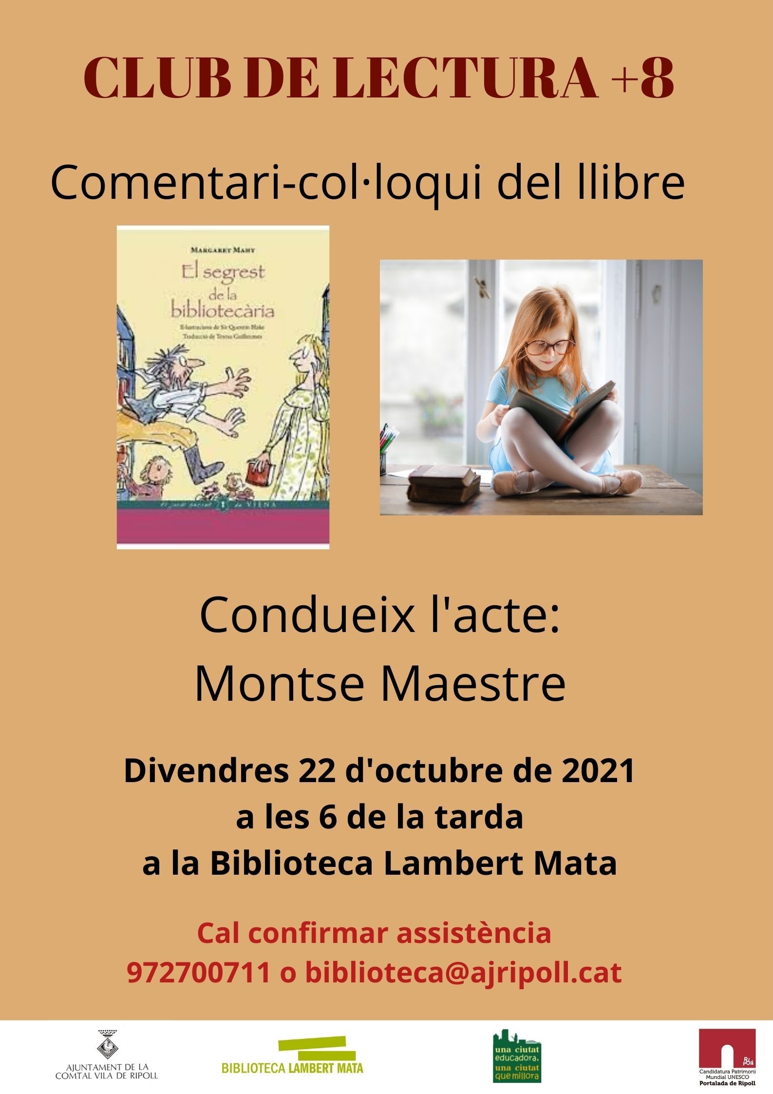 Cartell club de lectura +8 El segrest de la bibliotecària