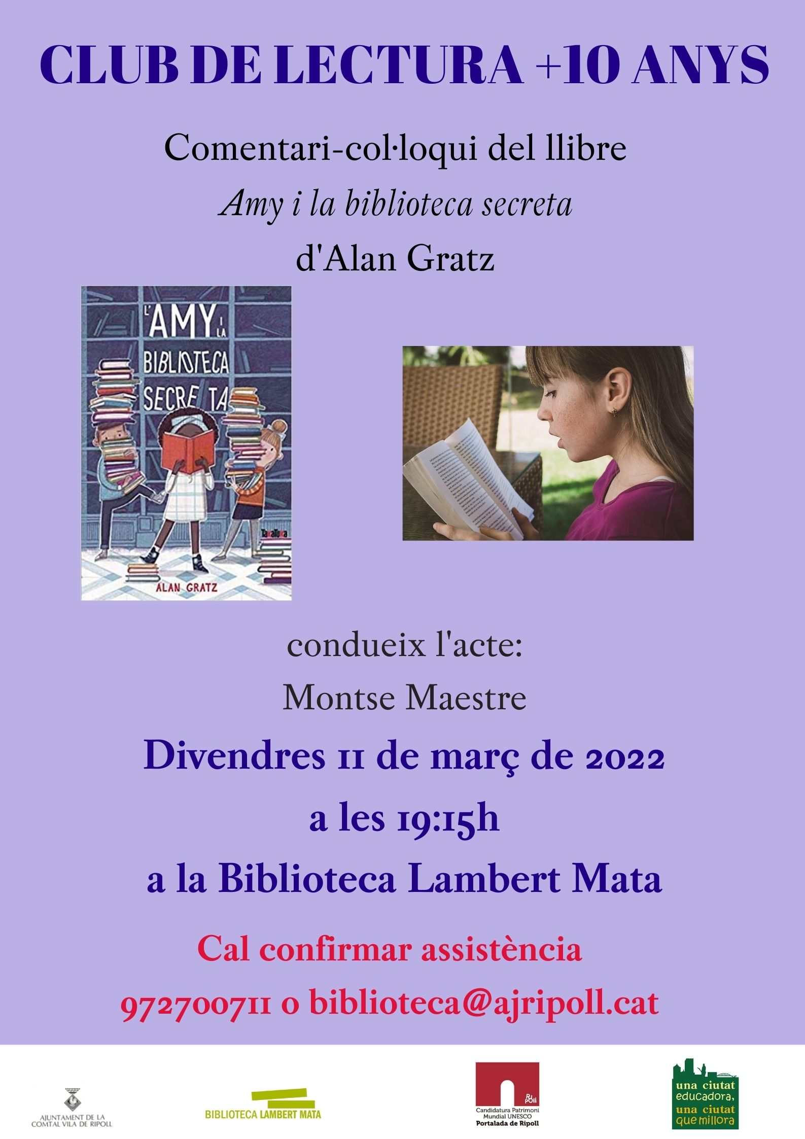 Cartell club de lectura +10 amy i la biblioteca secreta