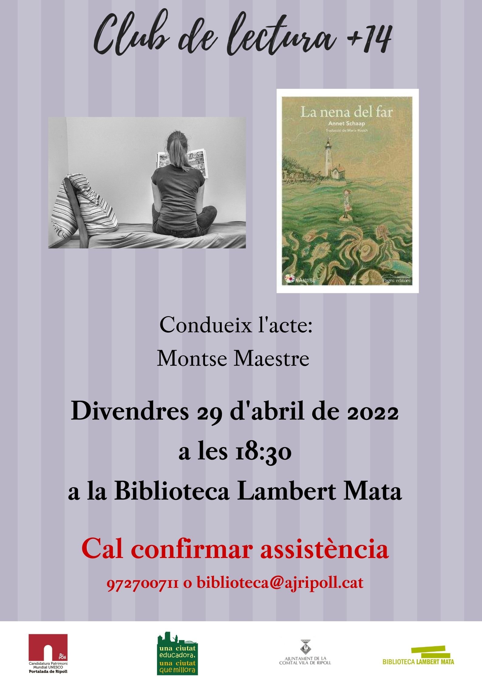 Cartell club de lectura +14 la nena del far. Ripoll