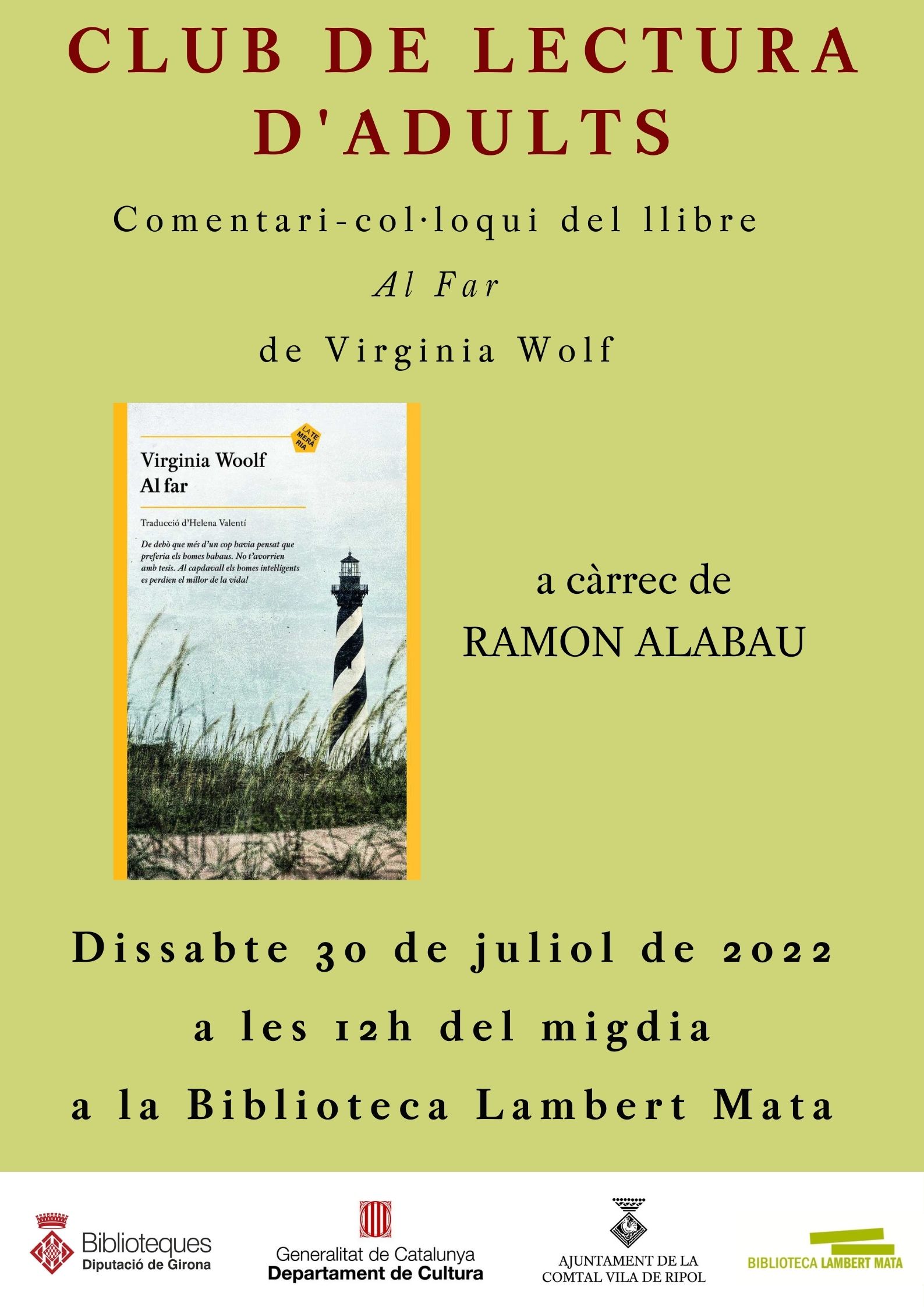Cartell club de lectura adults "Al Far" de Virginia Woolf