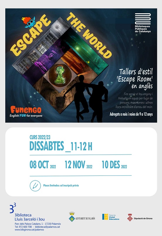 Cartell tallers en anglès ESCAPE the world