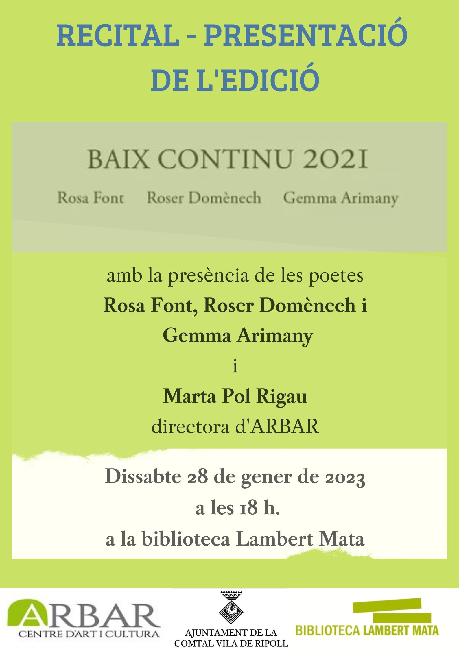 Cartell recital poesia presentació Baix continu 2021