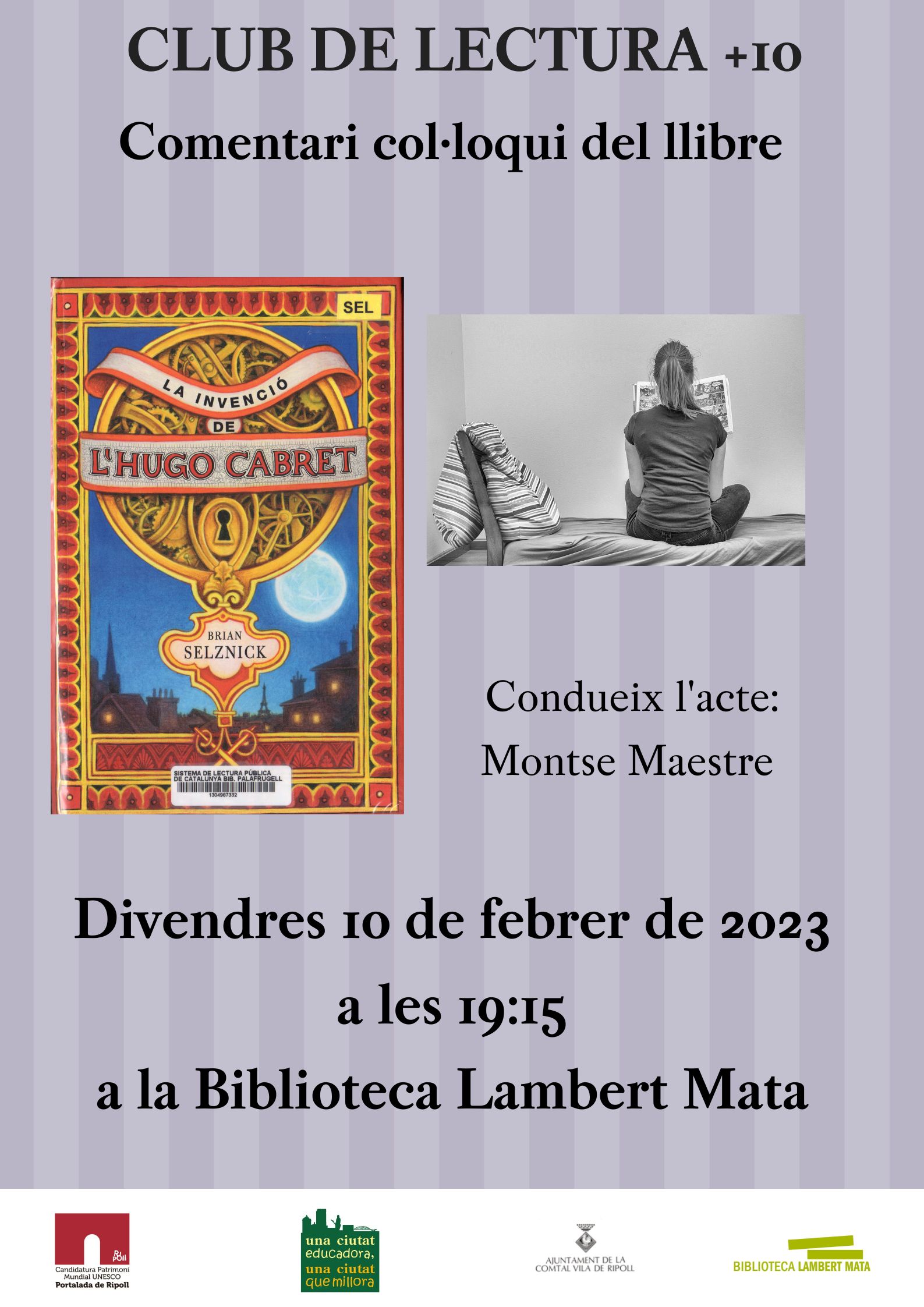 Cartell: club de lectura +10 la invenció de L'Hugo Cabret