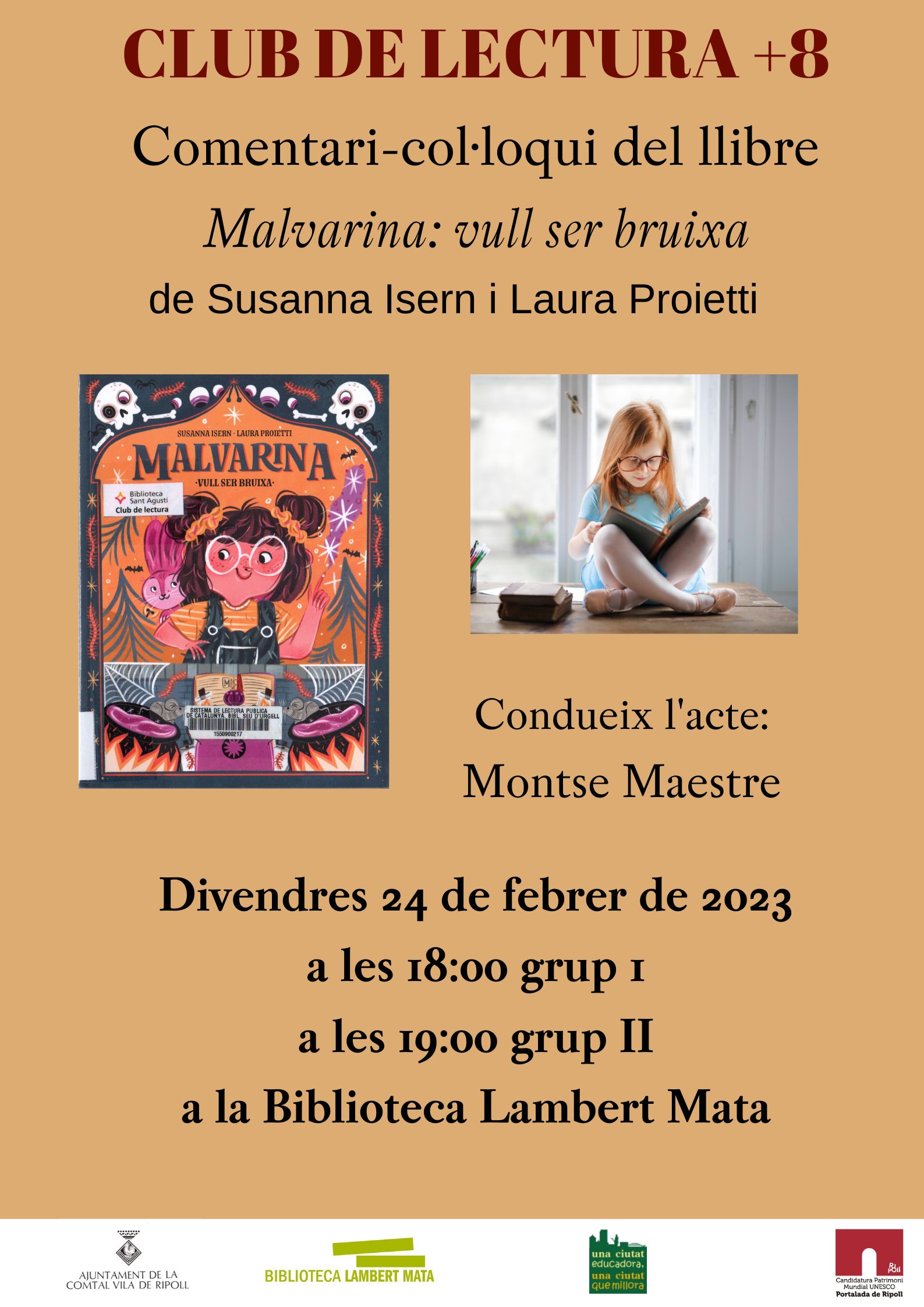 Cartell clubs de lectura +8 Malvarina a Ripoll