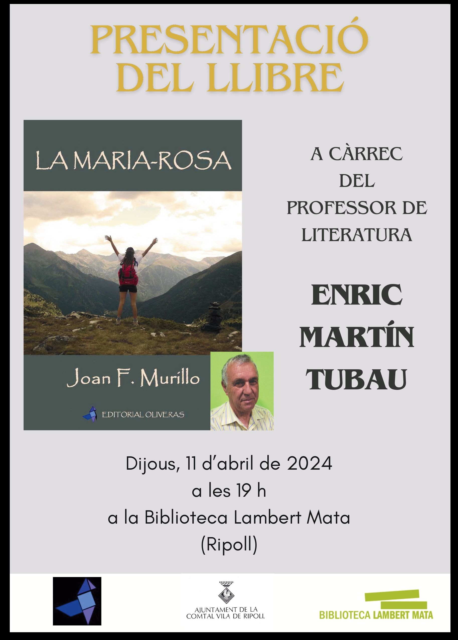 Cartell presentació llibre "La Maria Rosa" de Joan Murillo a Ripoll butlletí