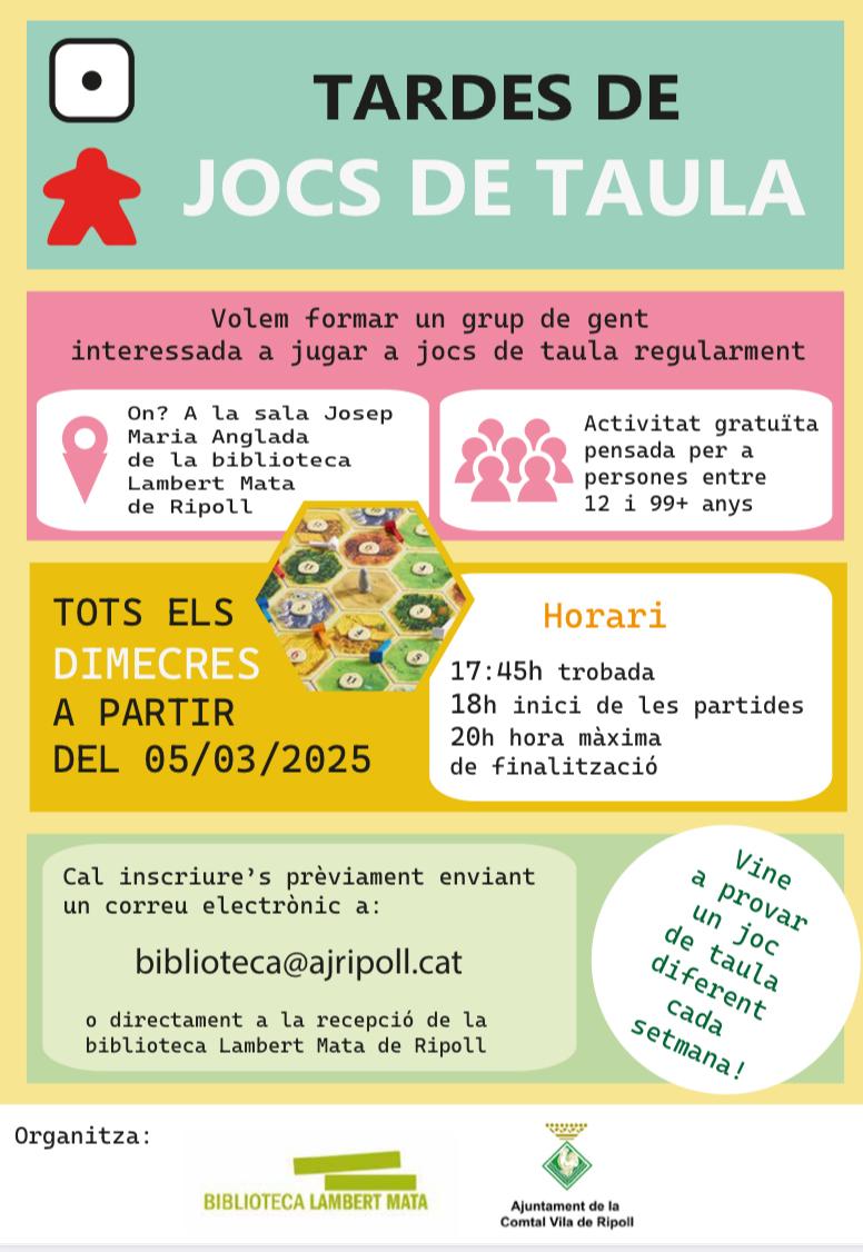 Cartell: tardes de jocs de taula a Ripoll
