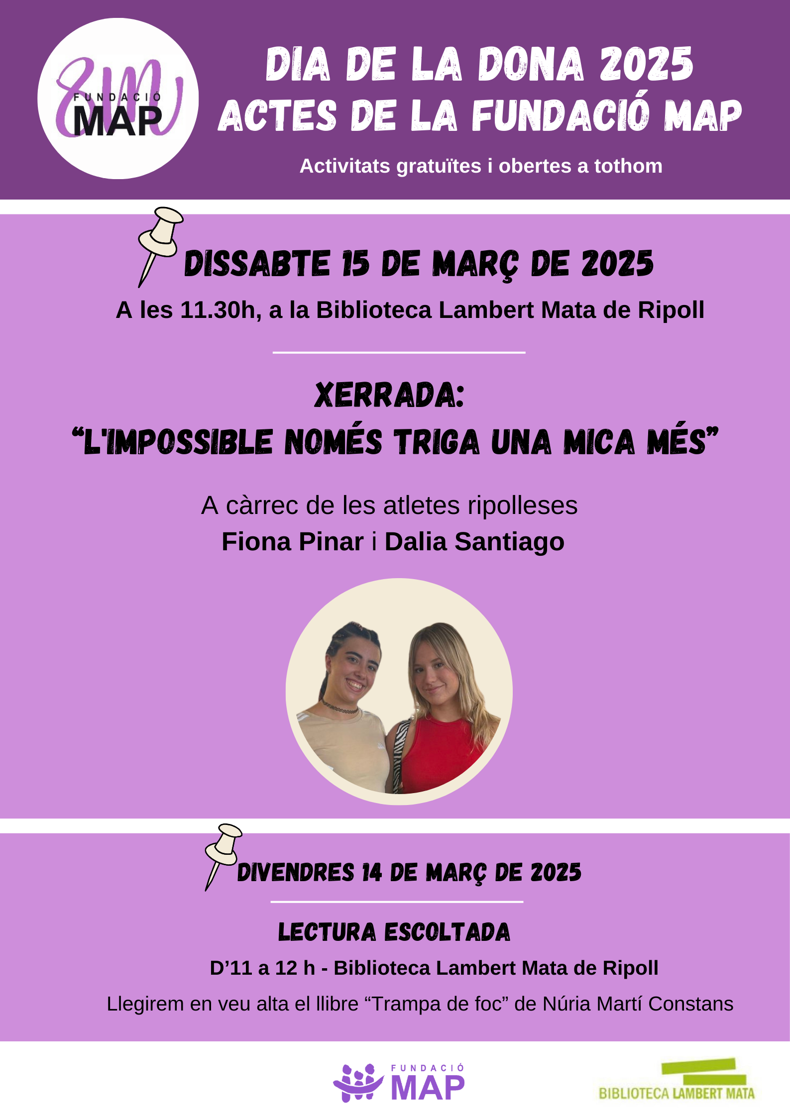 Cartell xerrada L'impossible només triga una mica més Fiona Pinar i Dalia Santiago