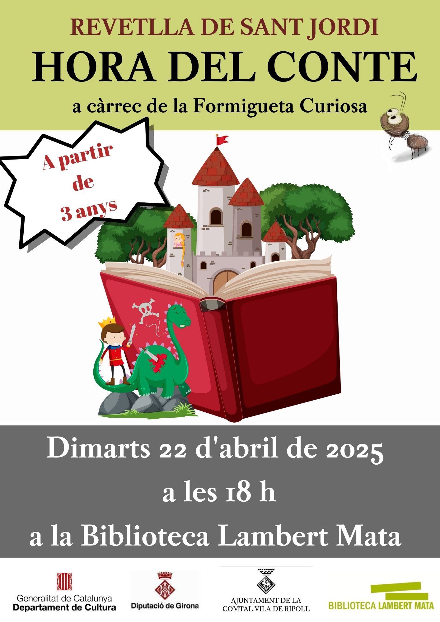 Cartell hora del conte revetlla de sant Jordi 2025 Formigueta Curiosa