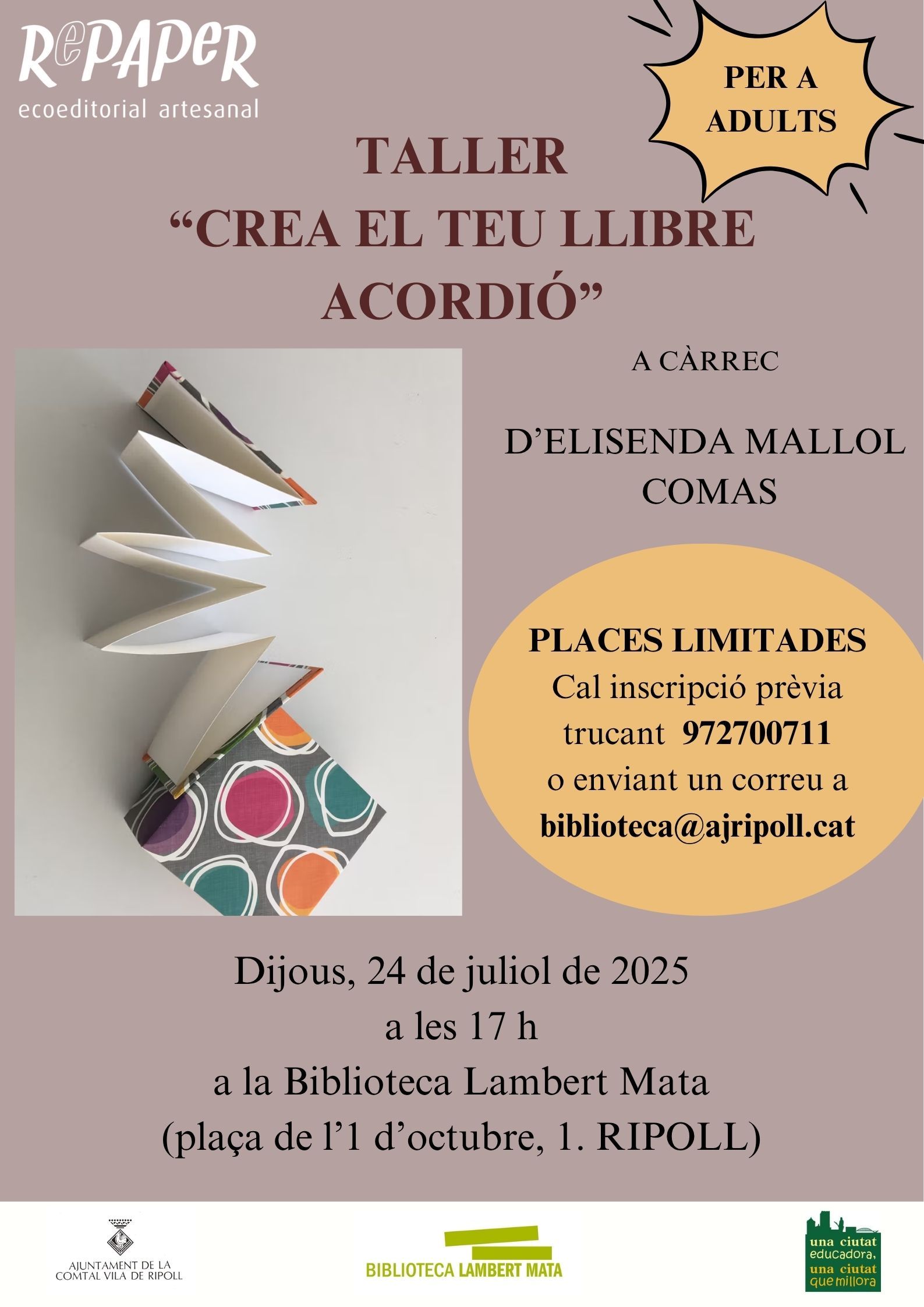 Cartell Taller "Crea el teu llibre acordió"