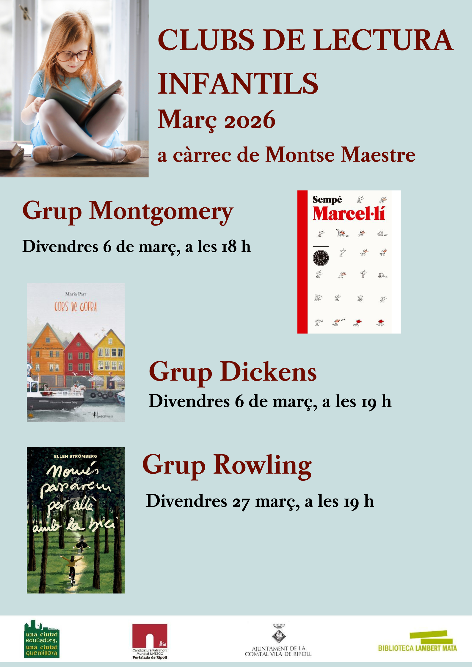 Cartell clubs de lectura infantils març 2026 Ripoll