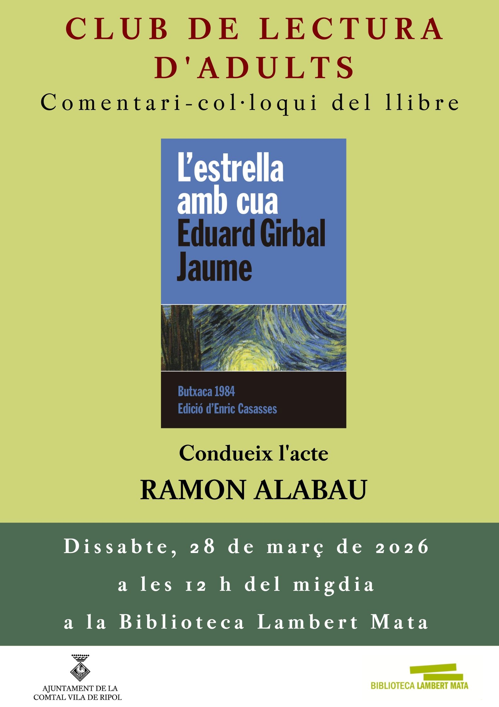 Cartell club de lectur adults març 2026