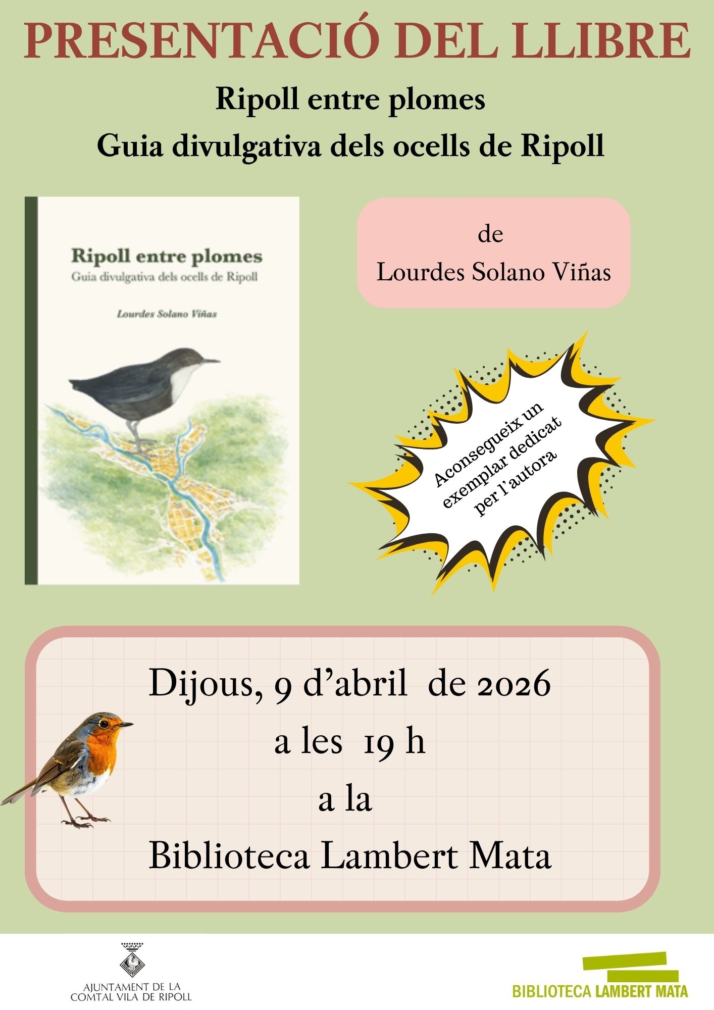 Cartell presentació llibre 9 abril Lourdes Solano