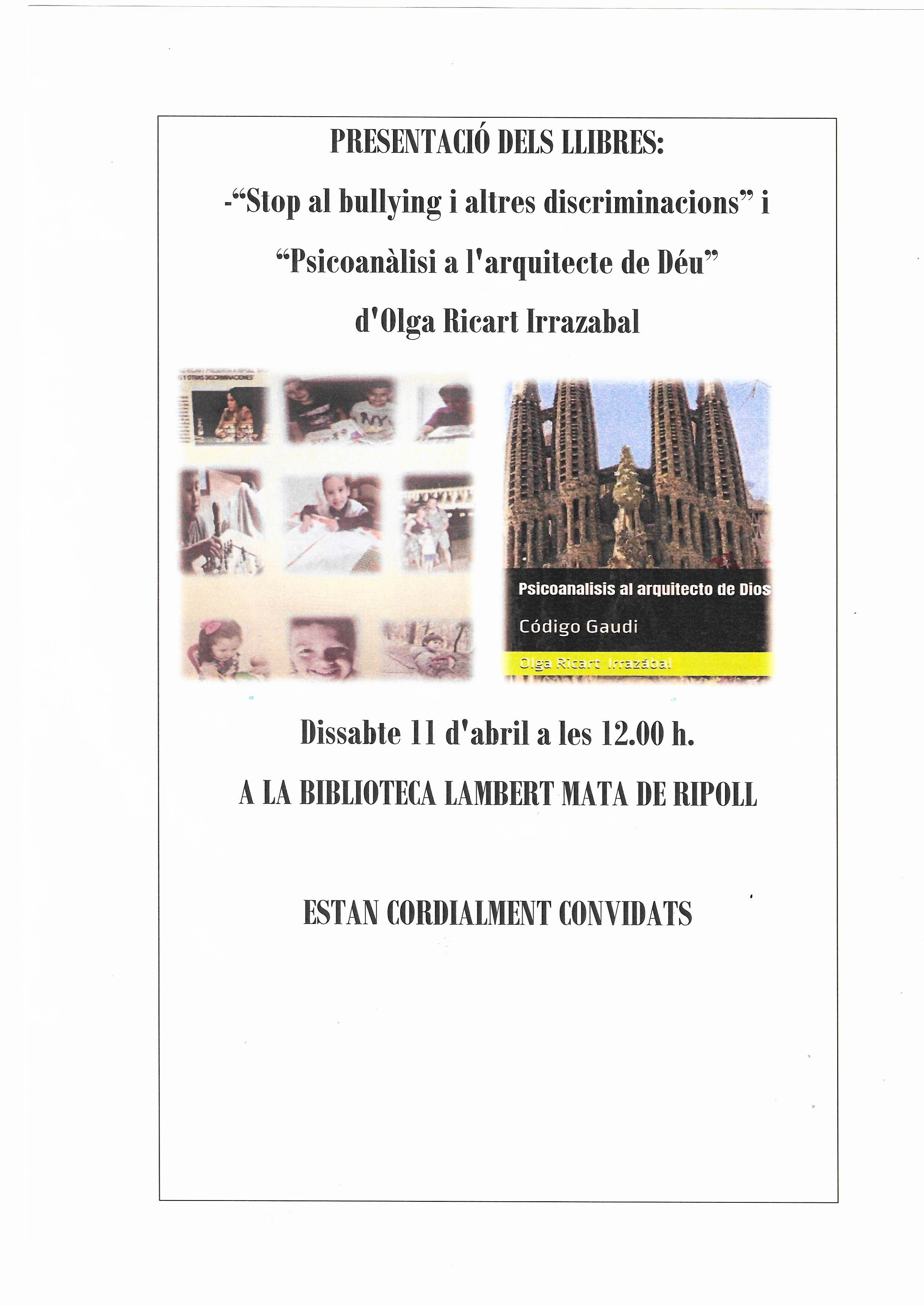 Cartell presentació llibre 11 abril Olga Beatriz Ricart