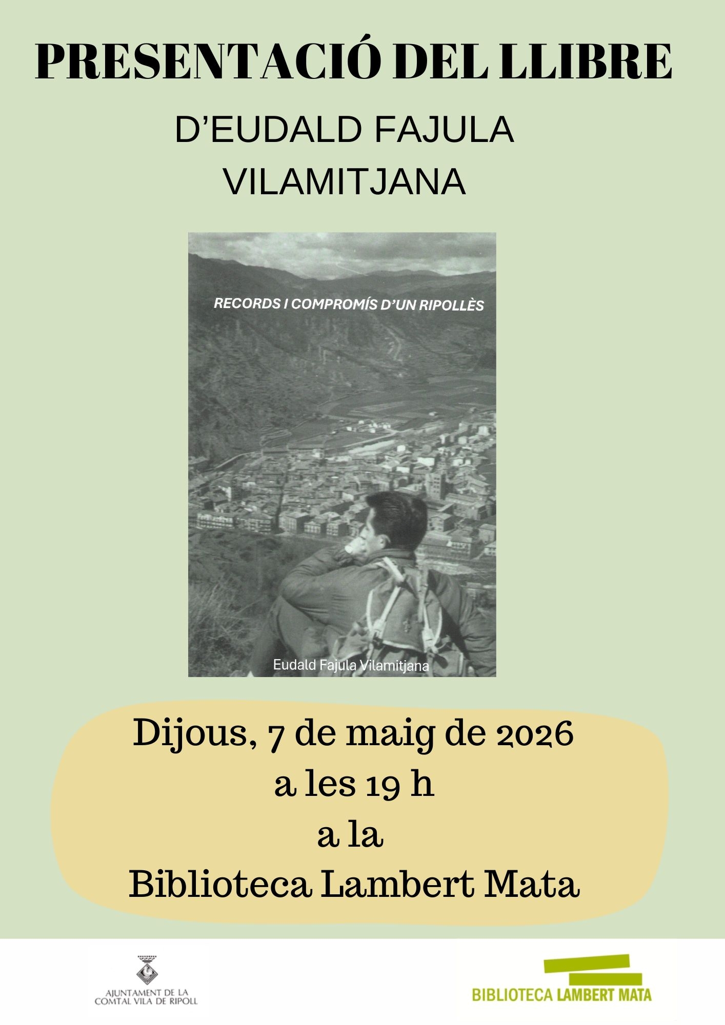 Cartell presentació llibre 7 maig Eudald Fajula a Ripoll